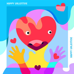 Happy valentine greeting card with colorful cute love cartoon design and background