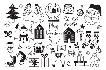 winter doodle set, hand drawn vector isolated elements for your design