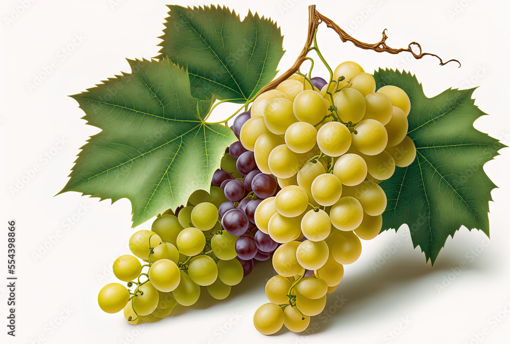 Poster a white background with grapes. generative ai
