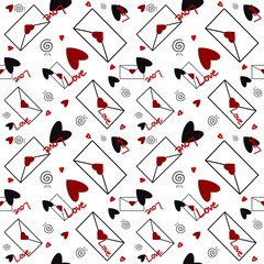 Valentine hearts seamless, envelope with red hearts Can be used to decorate fashion clothes. Bedding sets, curtains, tablecloths, gift wrapping paper