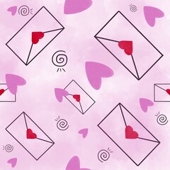 Valentine hearts seamless, envelope with red hearts Can be used to decorate fashion clothes. Bedding sets, curtains, tablecloths, gift wrapping paper