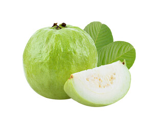 Guava fruit with leaf isolated on transparent png