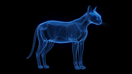 3D medical illustration of a cat's skeleton