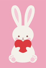 valentine’s day vector background with a rabbit holding a red heart for banners, cards, flyers, social media wallpapers, etc.