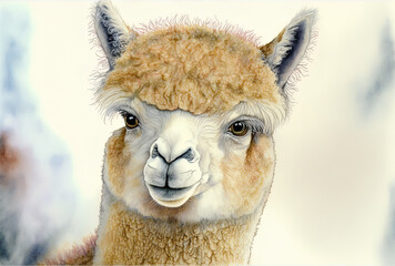 Obraz premium alpaca hand drawn in watercolor in the 1990s. Generative AI