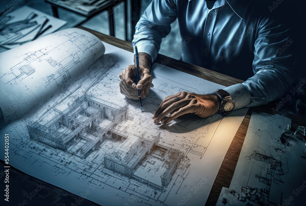 Poster designer architect engineer planning concept for the blueprint. concept for construction. generative