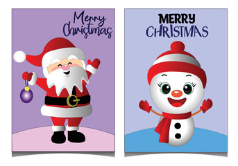 Cute Christmas card set with santa and snowman