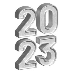 2023 New Year 3d silver numbers - transparent background PNG
