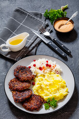 fried minced liver patties with potato mash