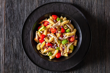 Chicken Pasta Salad with Avocado, Tomato in bowl