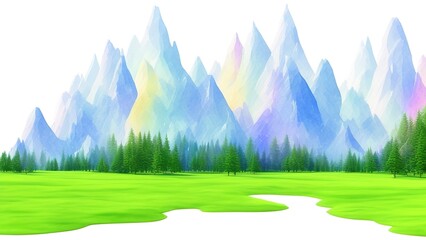 Obraz na płótnie Canvas Nature landscapes flowers and mountains on a blue sky rainbow.