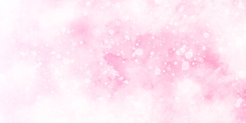 Abstract pink watercolor background with bubbles, beautiful pink watercolor background with various bokeh surrounding randomly, soft pink texture with smoke and clouds.	