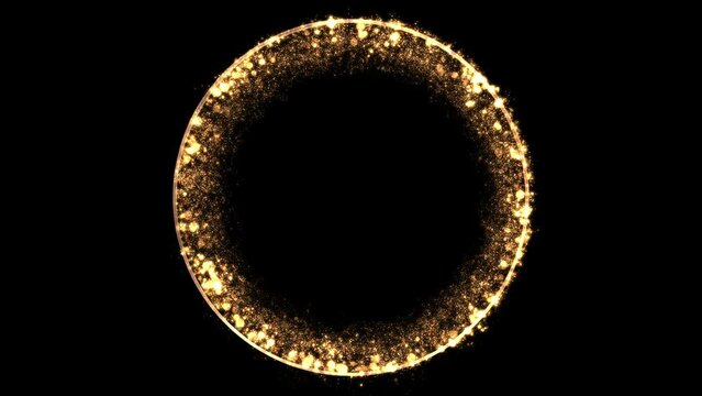 particles loop circle frame Transparent Video. gold ring frame, glittering animated on Transparent background. Seamless loop