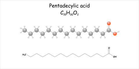Stylized 2D molecule model/structural formula of pentadecylic acid.