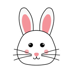 Obraz na płótnie Canvas Cute Rabbit Head Pet Animal Character with Black Outline in Animated Cartoon Vector Illustration