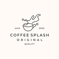 Coffee splash in cup line art logo design vector illustration custom logo design
