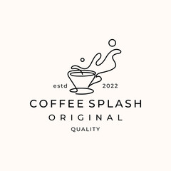 Coffee splash in cup line art logo design vector illustration custom logo design 