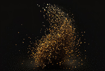 Fototapeta na wymiar Black background with solitary golden confetti. Generative AI