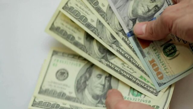 money counting dollar cash teller hand in 4k HD