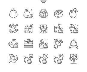 Passion fruit. Maracuya. Exotic tropical fruit. Food shop, supermarket. Menu for cafe. Pixel Perfect Vector Thin Line Icons. Simple Minimal Pictogram