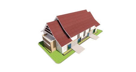 3d Rendering and illustration warehouse body repair building with modern tropical concept