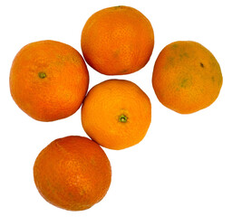 Ripe tangerines on transparent background without shadow