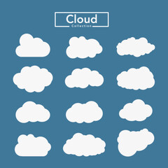 White cloud collection isolated on blue background. For banner, poster, icons, object and wallpaper design. Creative modern concept. Clouds vector illustration.