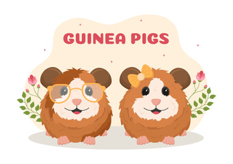 Guinea Pig Pets Hamsters Animals Breeds Suitable for Poster or Greeting Card in Flat Cute Cartoon Hand Drawn Templates Illustration