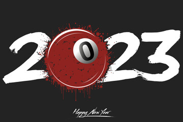 Happy New Year 2023 and billiard ball