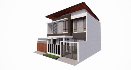 3d rendering 3-storey house building with modern concept