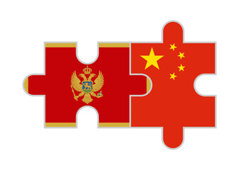puzzle pieces of montenegro and china flags. vector illustration isolated on white background