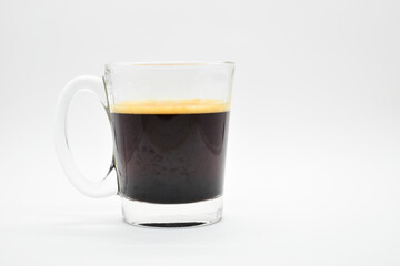 black coffee put on white table background