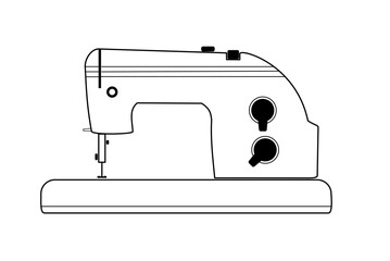 Vintage sewing machine, vector line on white background
