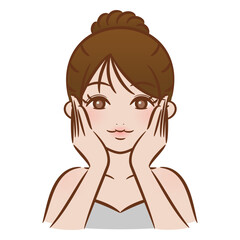 ブラッシュペンで描かれたイラスト /頬を抑えるアップスタイルの女性