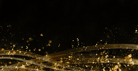 波のようなラインが美しい 黒とゴールドの和風背景イラスト