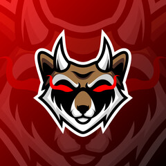 Fototapeta na wymiar vector graphics illustration of a raccoon devil in esport logo style. perfect for game team or product logo