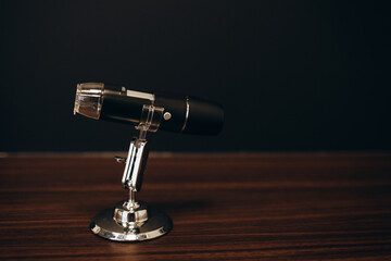 Special dermatology equipment system, hair loss and trichology concept. Analyzing Hair With Analysis System Digital Trichoscope. Close-up