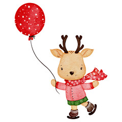 Fototapeta premium Watercolor christmas deer illustration 