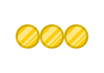 Three golden yellow coins money flat icon vector design.