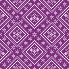 Purple cross stitch traditional ethnic pattern paisley flower Ikat background abstract Aztec African Indonesian Indian seamless pattern for fabric print cloth dress carpet curtains and sarong
