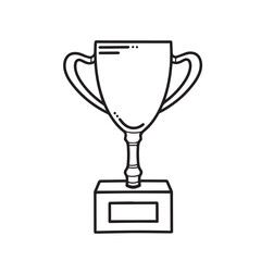Trophy white and black colored icon vector illustration with clean outline isolated on white background. Cartoon art styled drawing with simple flat line art.