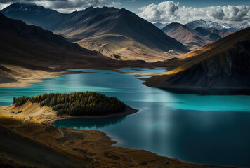 Obraz premium Tortum Lake's mesmerizing scenery near Erzurum, Turkey. Generative AI