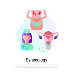 Gynecology ultrasound. Medical examination, obstetrics. Uterus and ovaries. Flat gradient icon. Vector illustration.