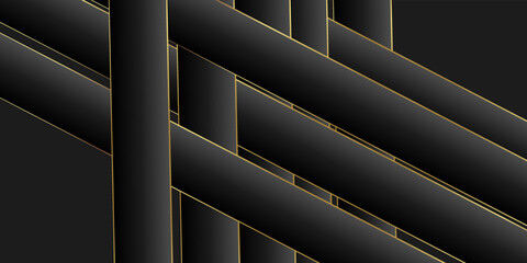 Abstract black background, diagonal lines and strips, vector illustration. 3D illustration.
