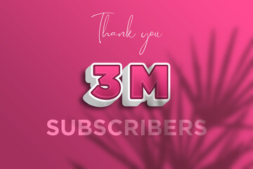 3 Million  subscribers celebration greeting banner with Pink 3D  Design