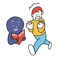 プライベートな手帳を勝手に他人に見られる人のイラスト　パラハラ　パワーハラスメント　個の侵害