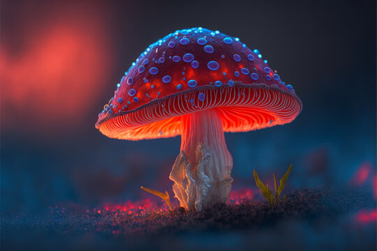 Mystical glowing red mushroom made with Generative AI	