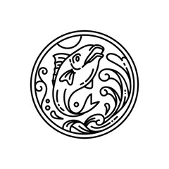 fish outline fishing logo concept monoline style design