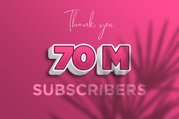 70 Million  subscribers celebration greeting banner with Pink 3D  Design
