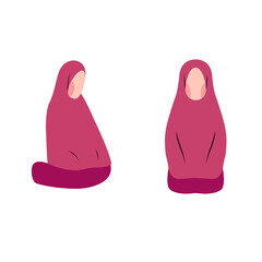 Set Of Hijab Woman Character Doing Prayer Movement